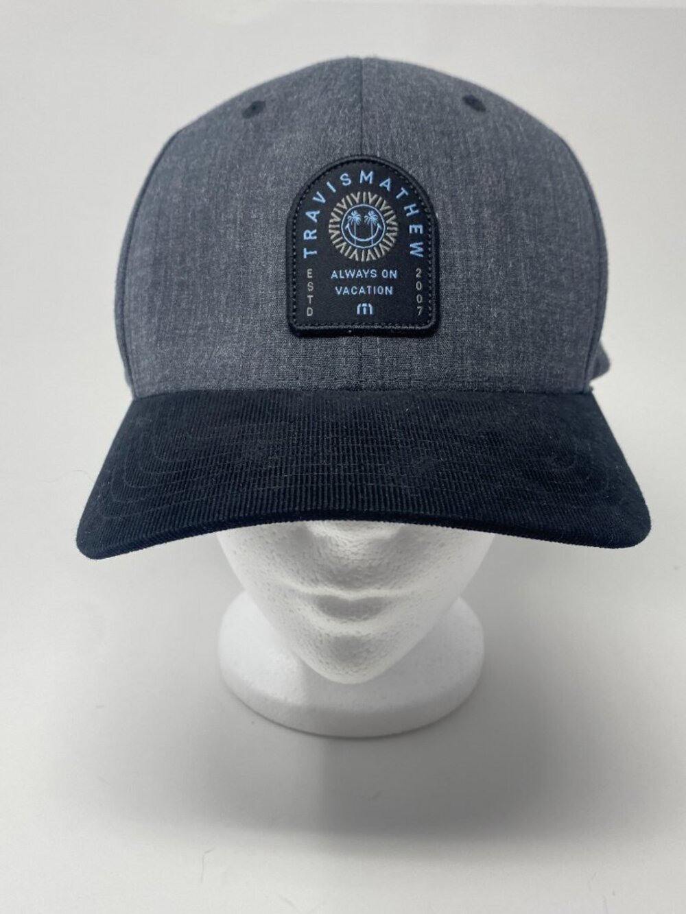 Travis Mathew Snapback Hat Always On Vacation Patch Cap Gray Black